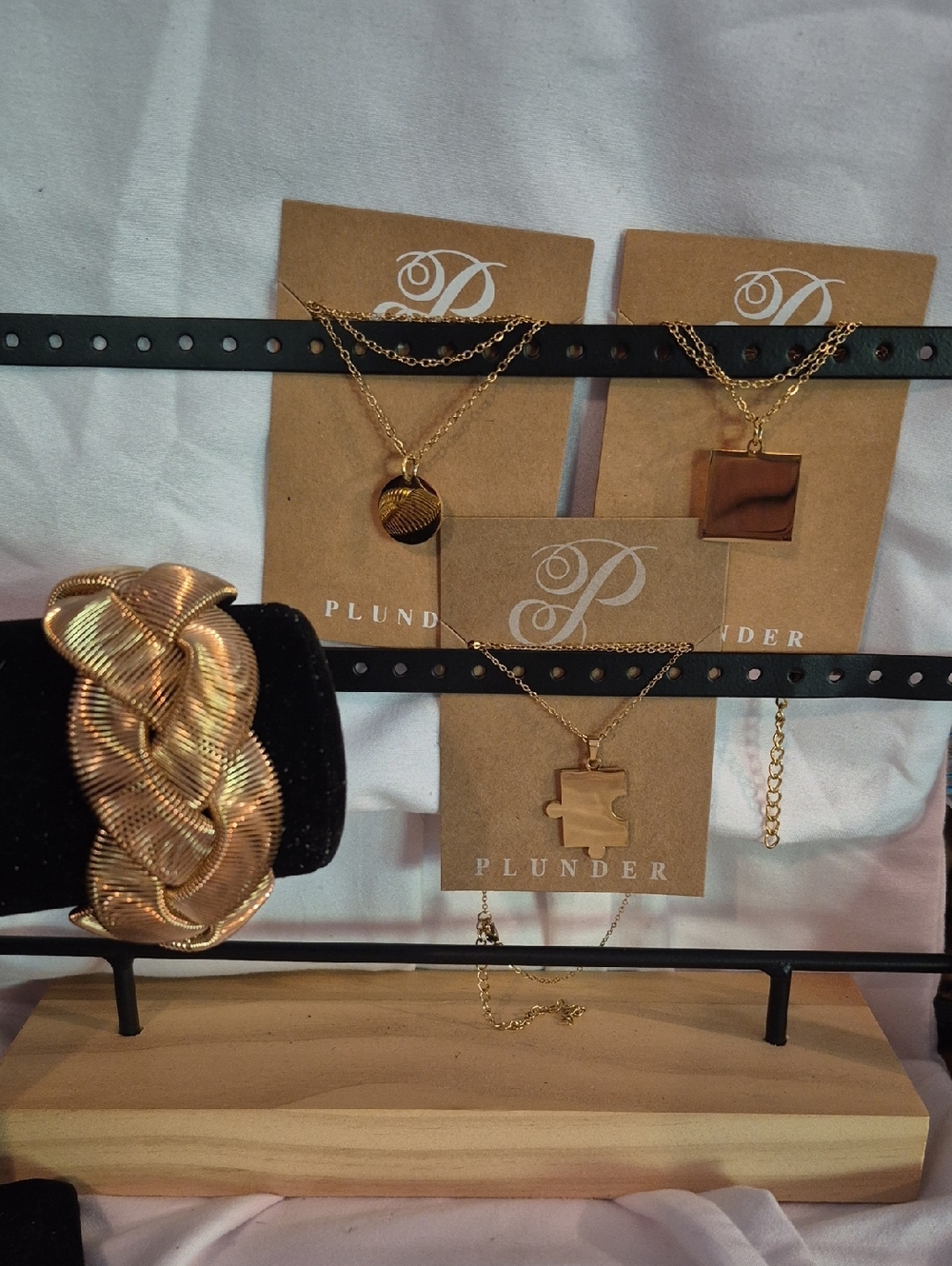 Plunder Gold Braided Bracelet and Gold Pendant Necklace Trio